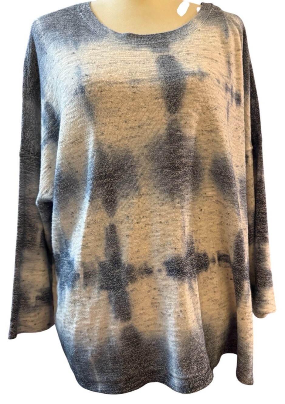 Pure Jill Tie Dye Pullover Sweater, Blue Gray Lightweight Knit Top, Size Large